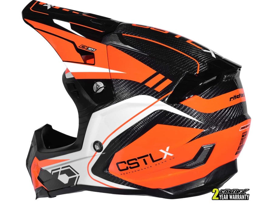 Castle X CX101 Carbon Ascent MX Helmet Large Flo Orange/White